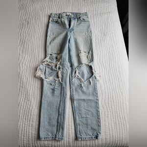 Zara High Waisted Distressed Light Blue Jeans